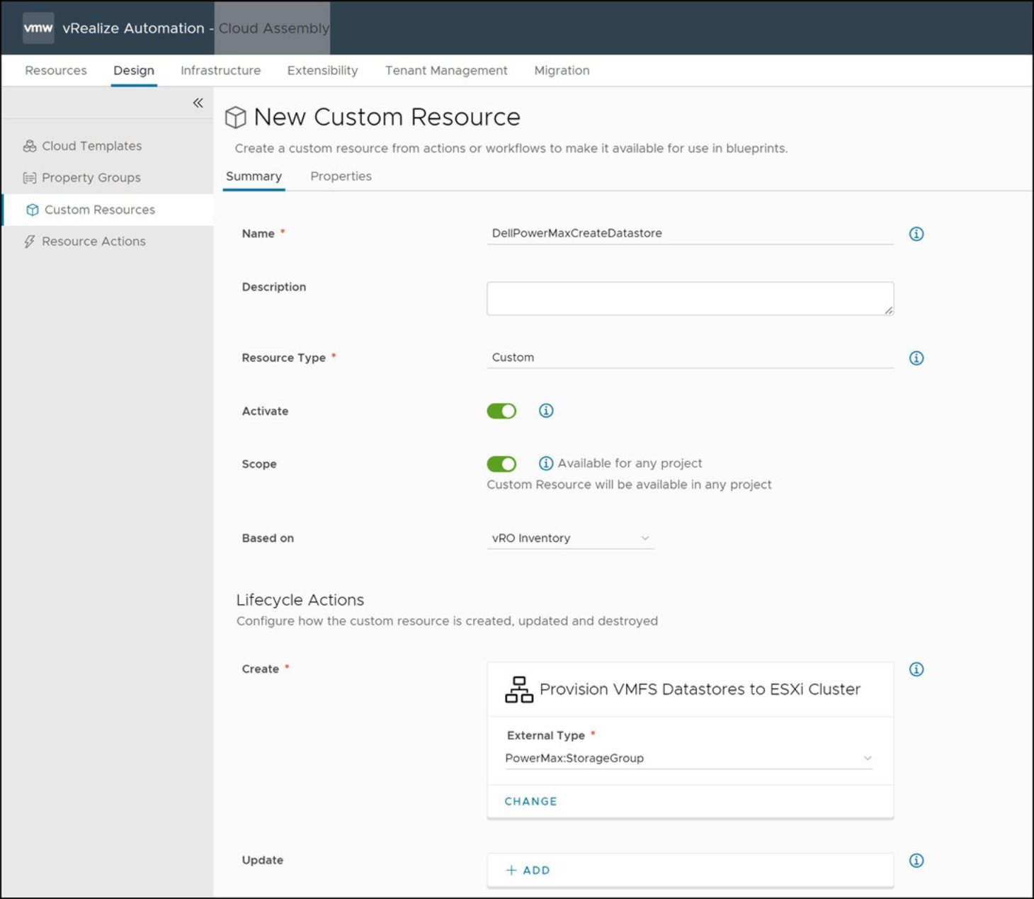 Figure 91. Custom resource in vRealize Automation 8.7