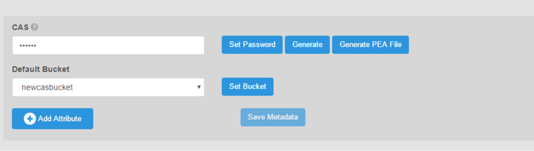 Shows a screenshot of ECS Management UI CAS bucket details