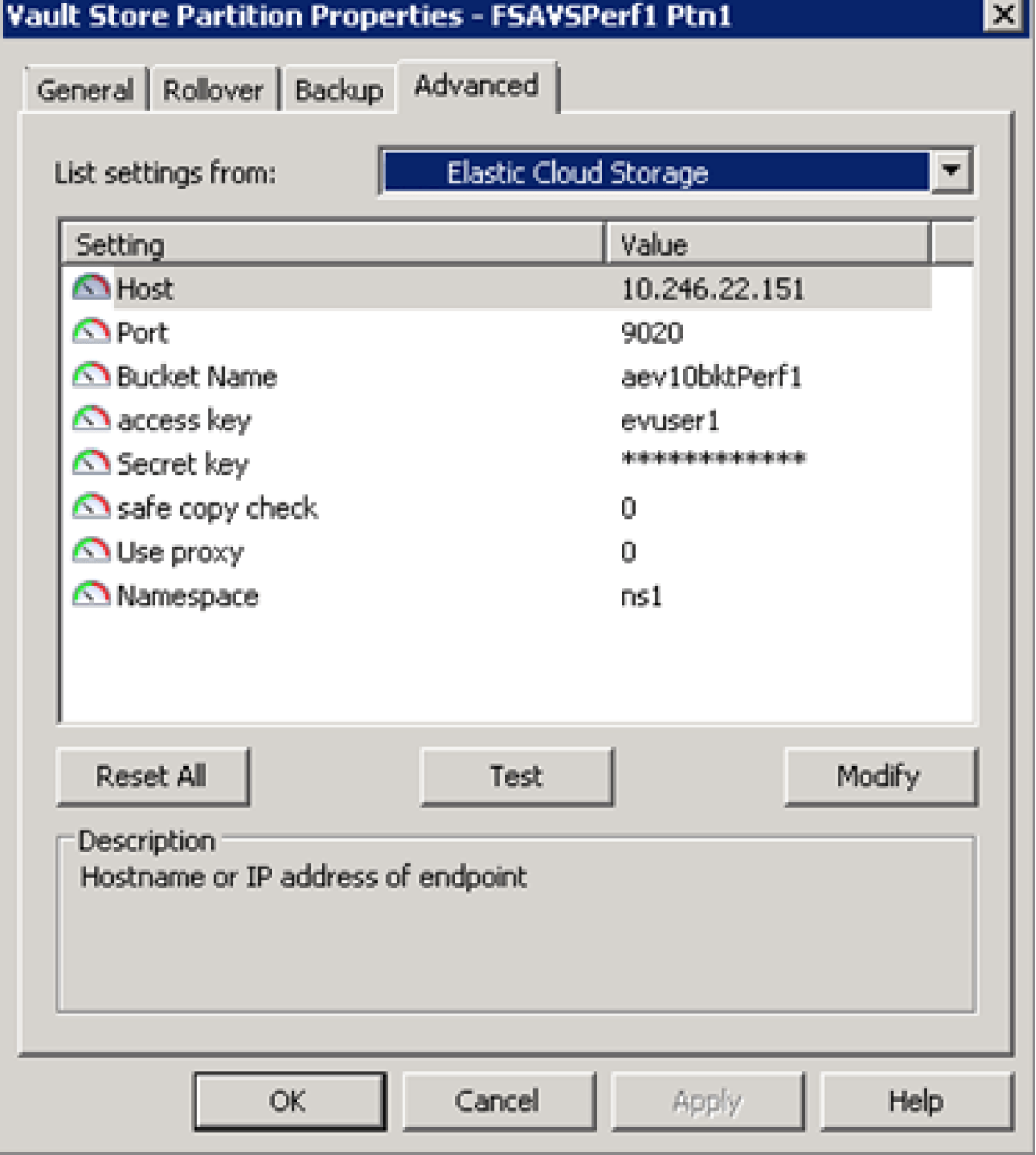 The EV management UI details for the ECS partition