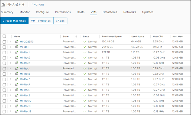 This image shows a screenshot of a Milestone Systems VM.