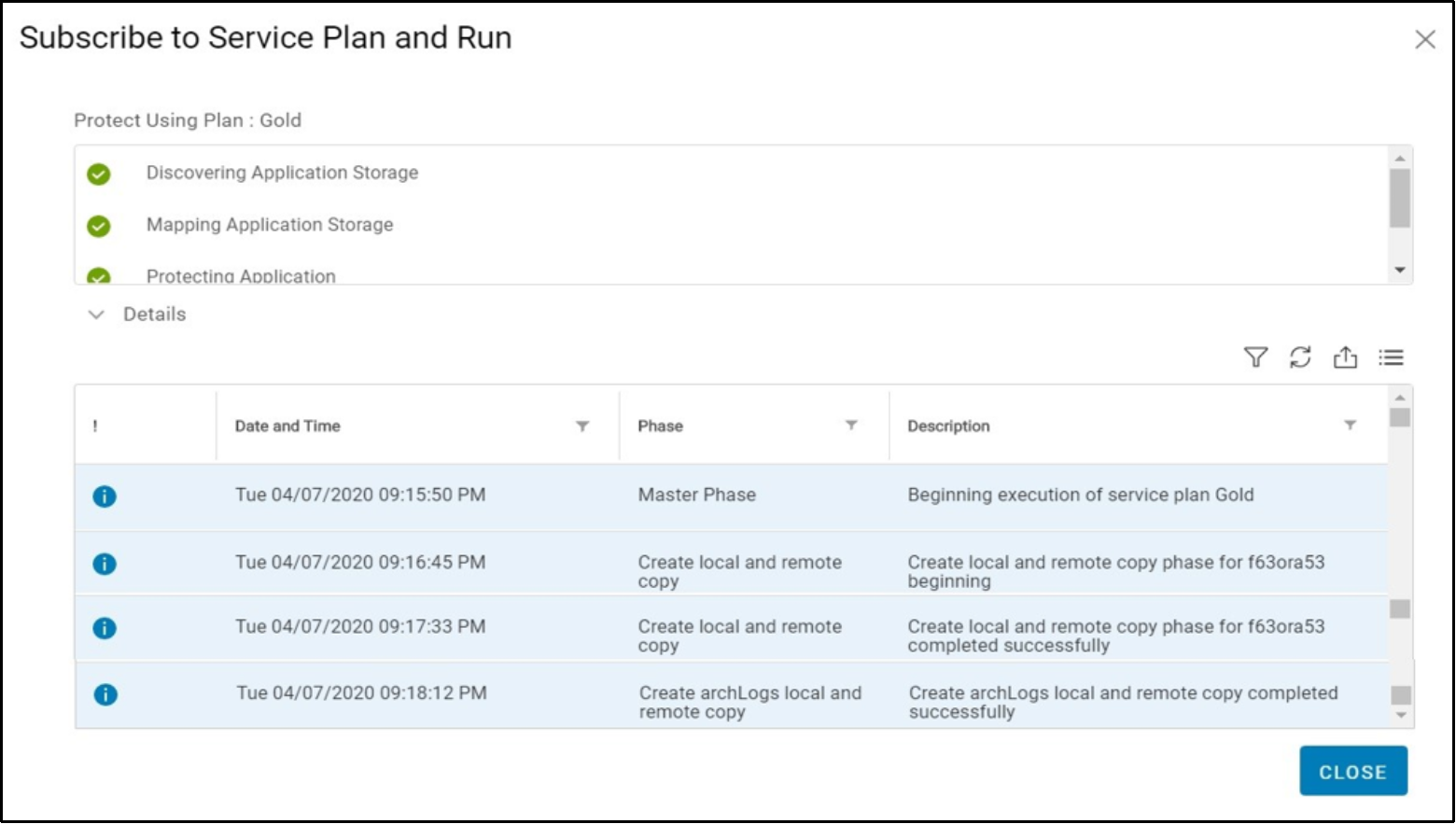 This shows an Oracle gold service plan event dialog screen.