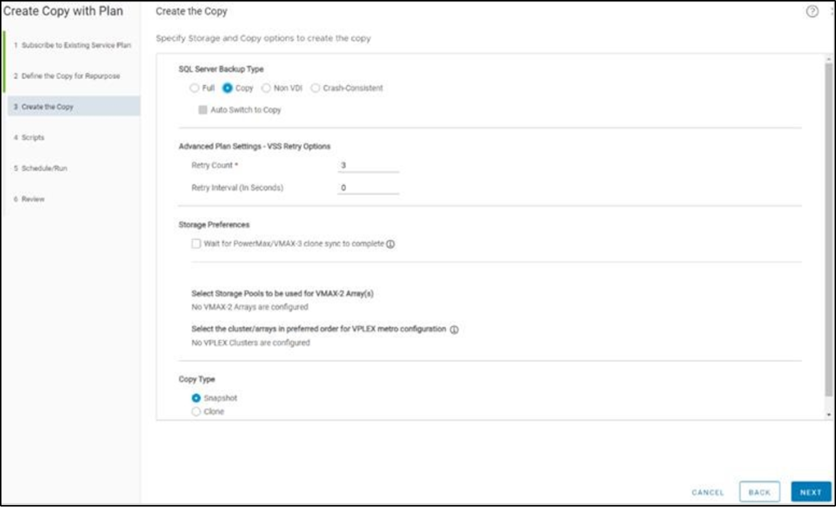 This shows the SQL Server repurposing copy options.