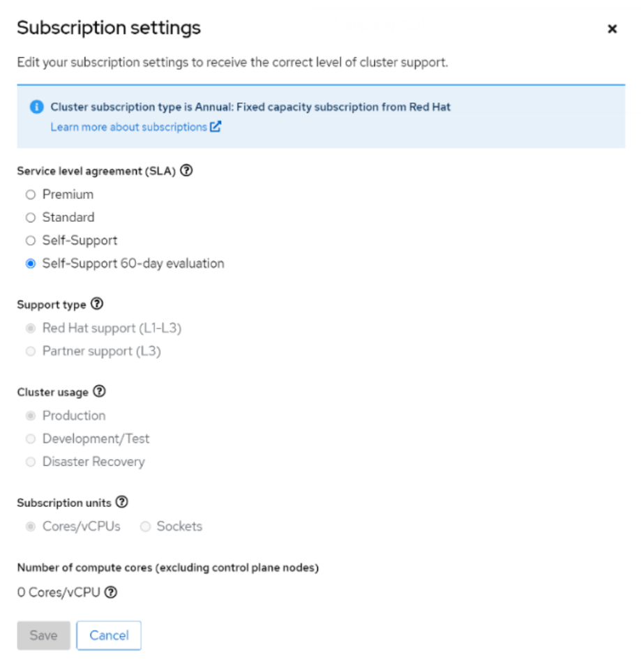 A console window displaying subscription settings