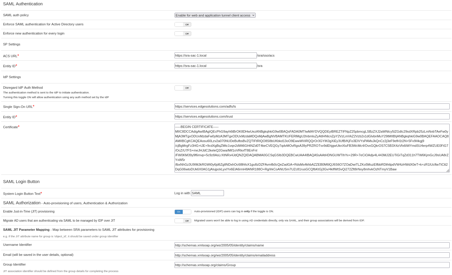 Configuration example for SRA SAML Authentication for SSO with AD FS