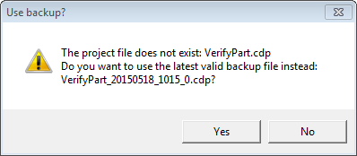 Cognex Designer backup file prompt