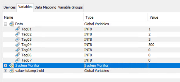 View of variable Data before import