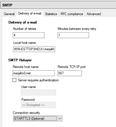Configuration of Hmail to deliver email via TLS