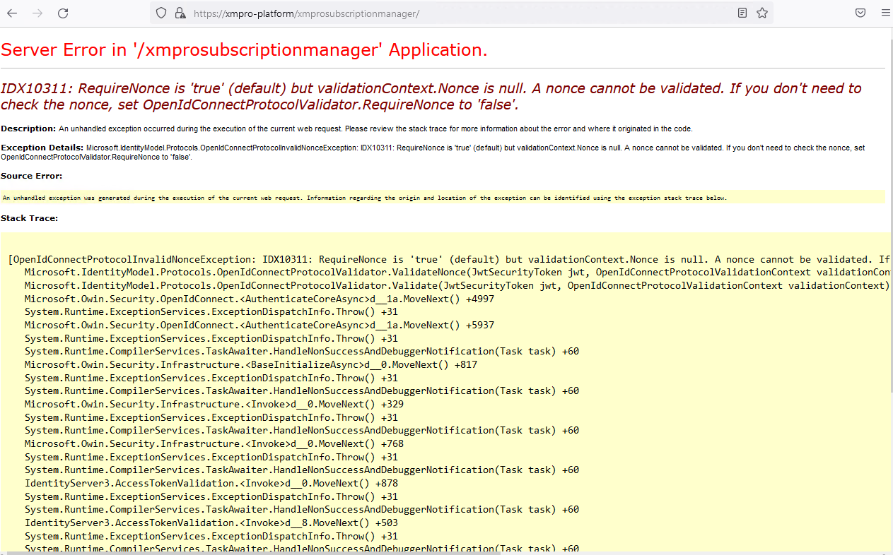 Server Error in '/xmprosubscriptionmanager' Application