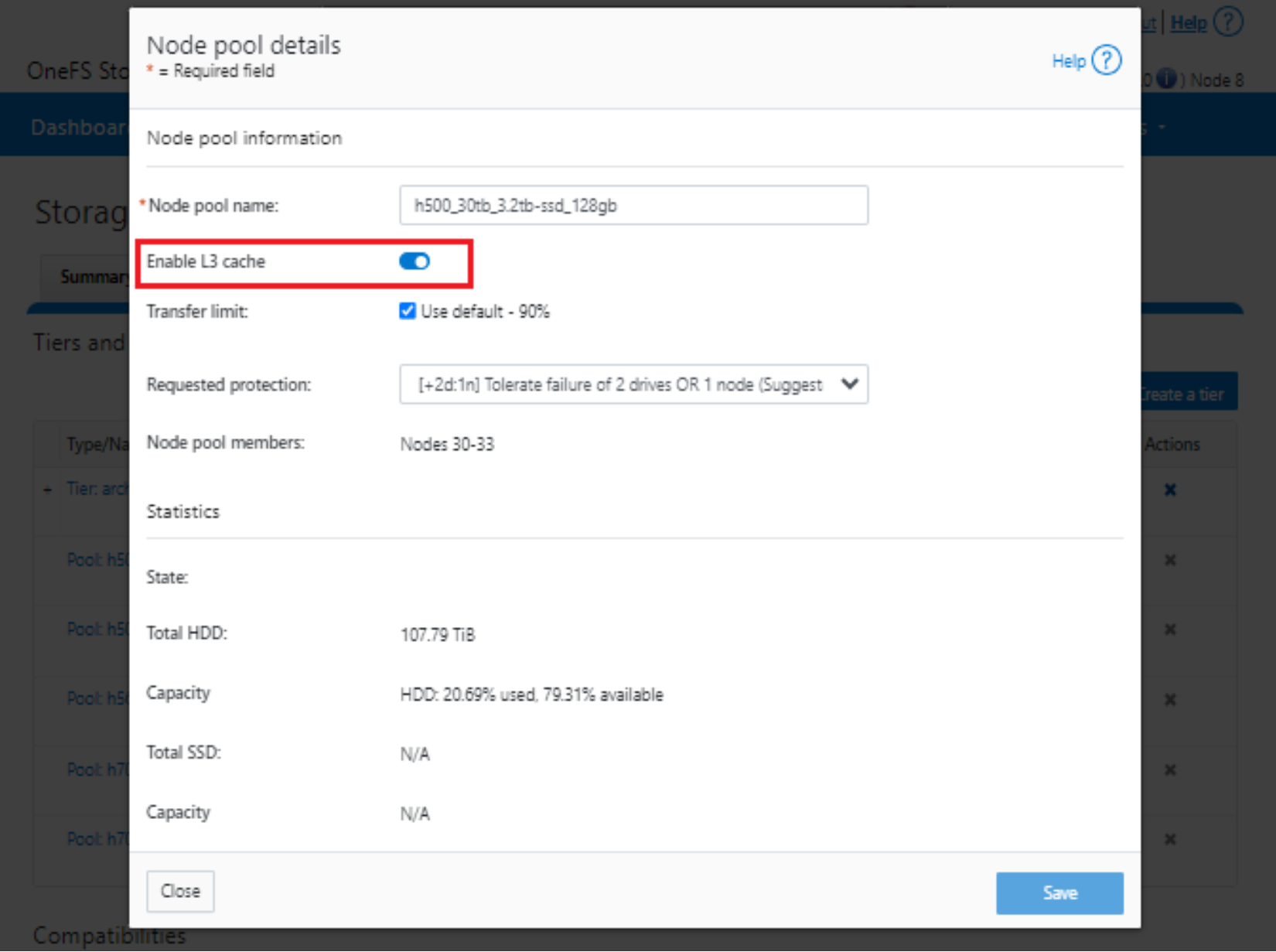 Screenshot showing WebUI setting to enable L3 cache.