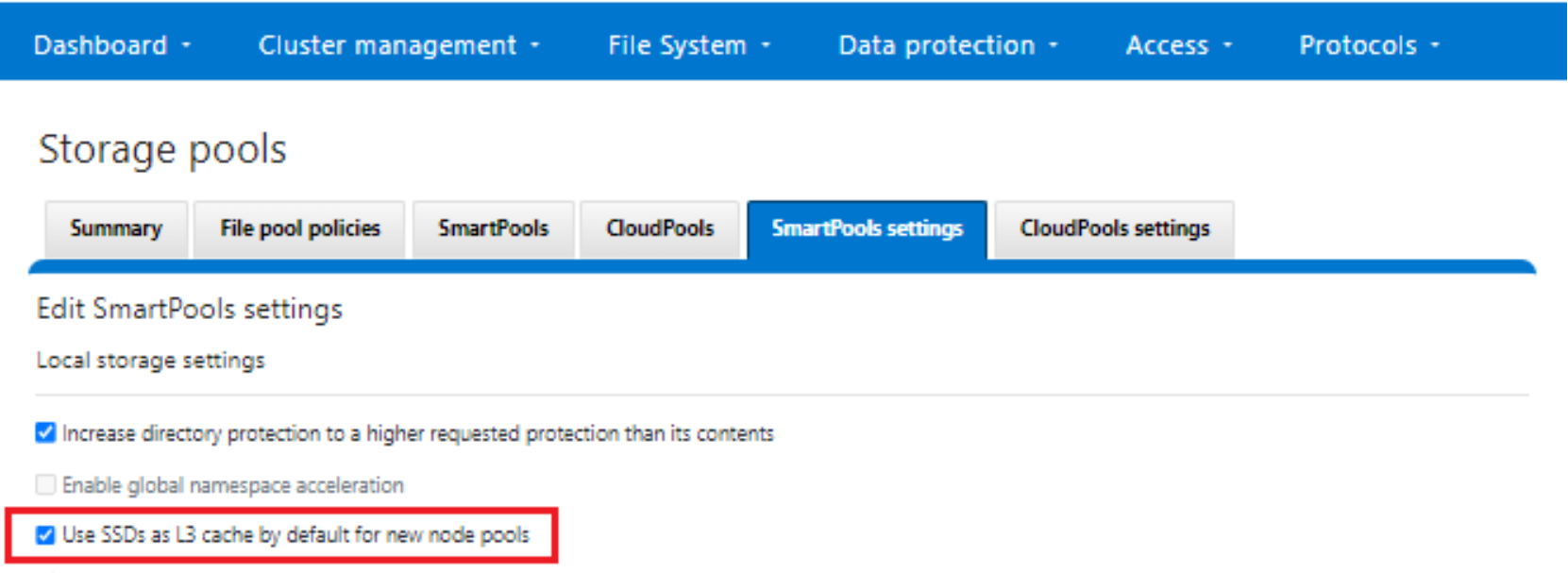 Screenshot showing the option for configuring new node pools to automatically use L3 cache.