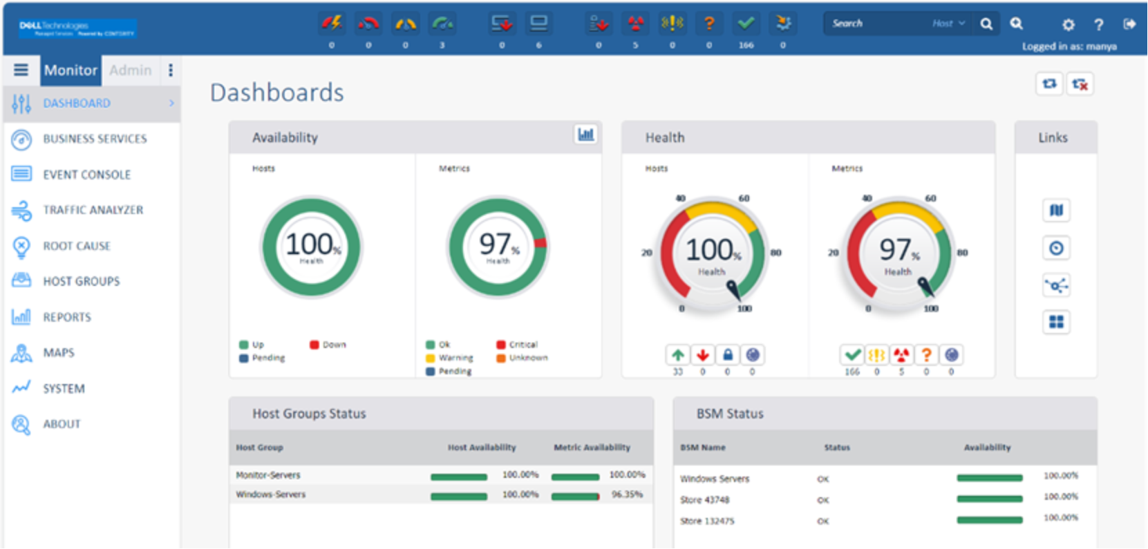 Centerity Software on an XR7620 Dashboard view.