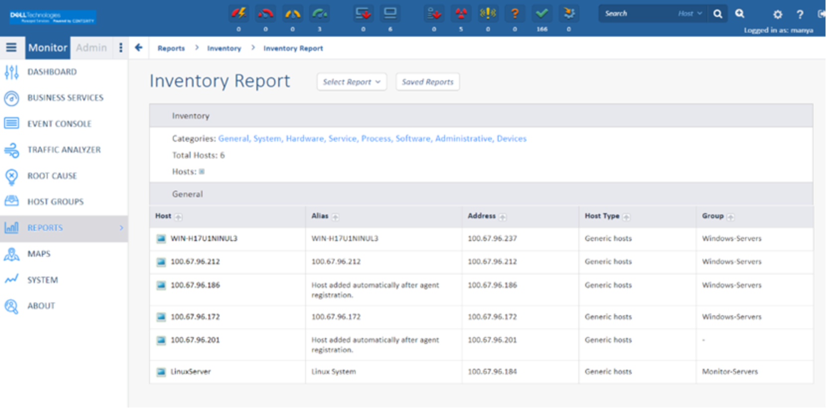 Centerity Dashboard showing Detailed Inventory Reporting