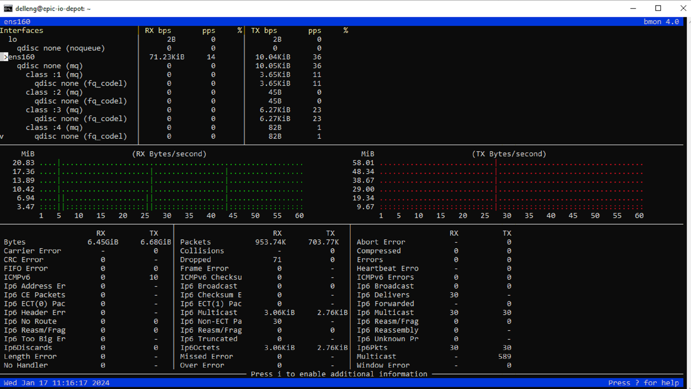 This graphic shows a screen capture of the Linux bmon tool.