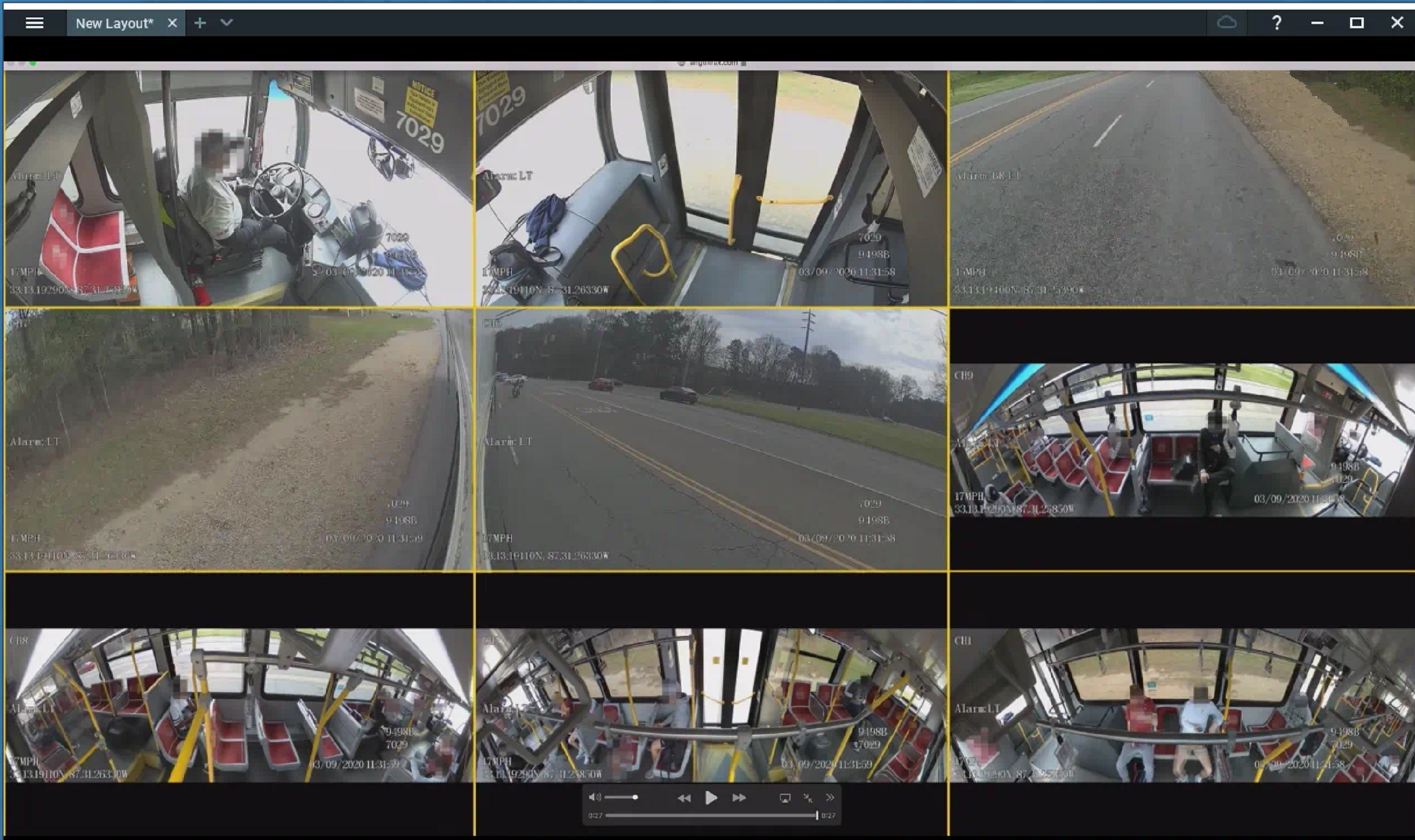 This image provides a screen capture of the live feed view from bus cameras.