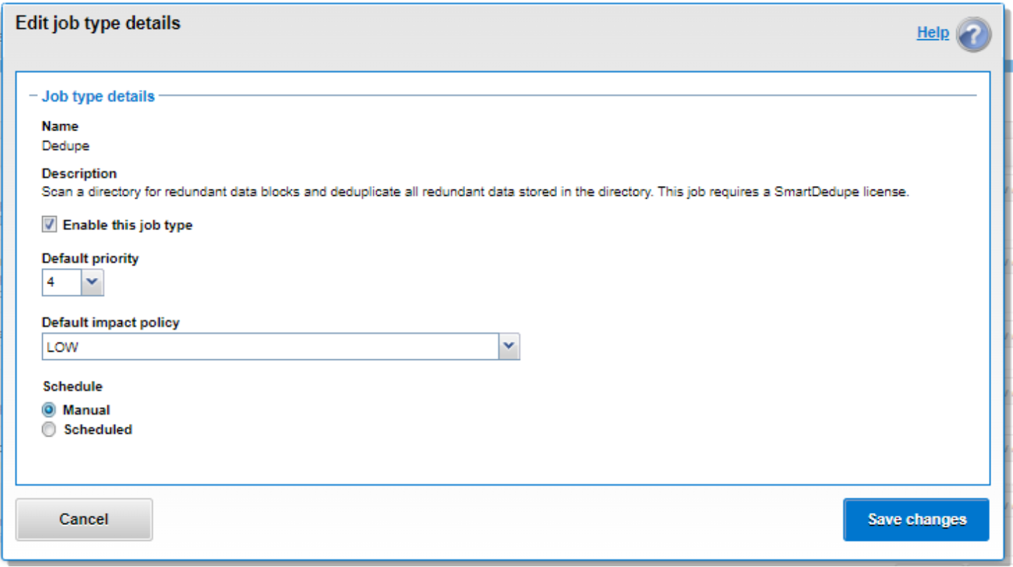 Screenshot showing Job impact and priority configuration in the OneFS WebUI.