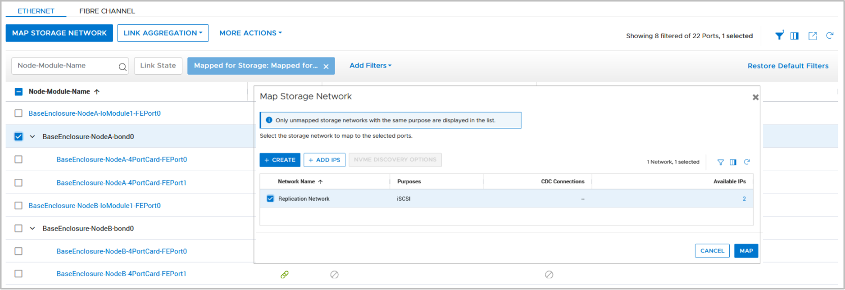 PowerStore manager > Ports viewmap additional network for bond0 interface