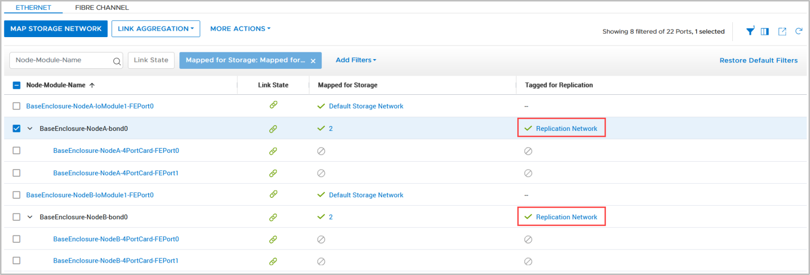 PowerStore manager > ports overview with changed replication tag. Now Replication network.