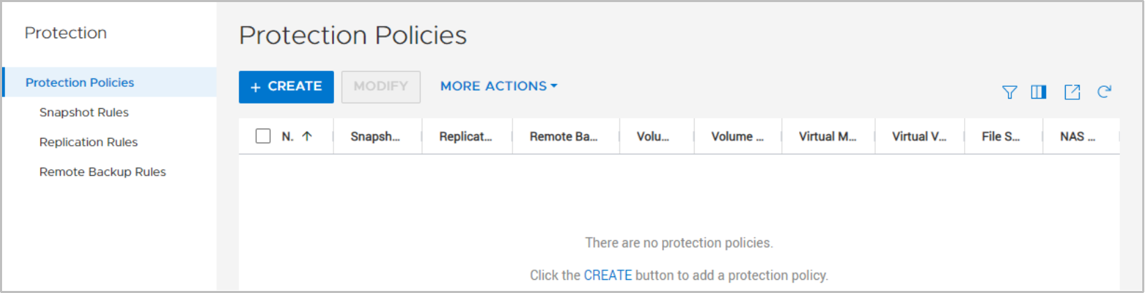 empty list of Protection Policies in PowerStore manager