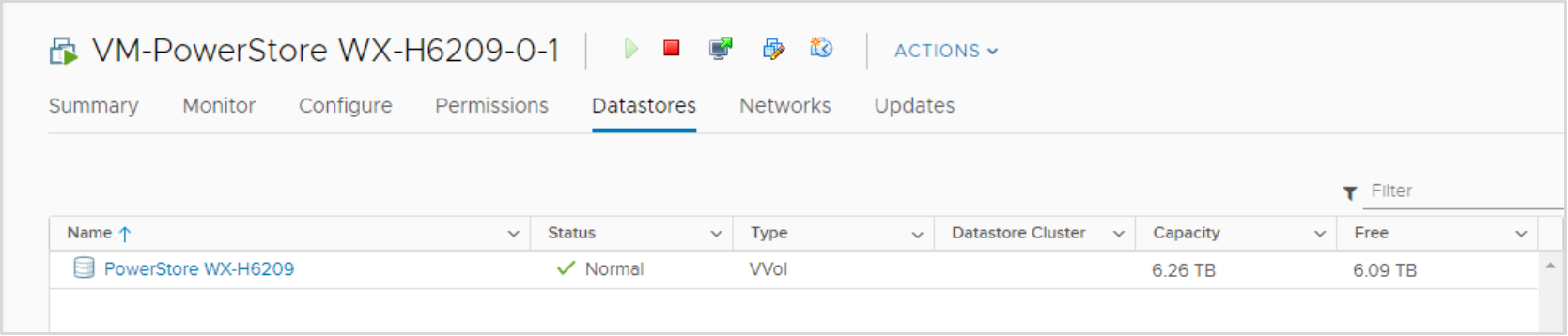A screenshot of vCenter showing the mounted PowerStore vVol datastore.