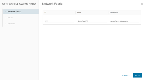 SFS web UI Set Fabric Name and Description screen