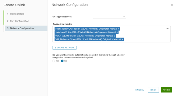 SFS UI uplink Network Configuration page