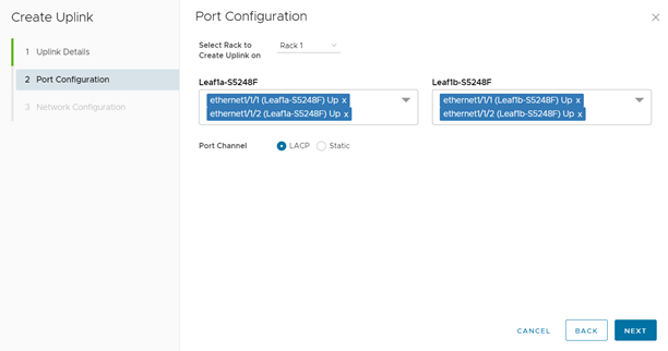 SFS UI Uplink Port Configuration page