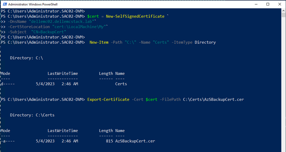 Screenshot of the command in PowerShell