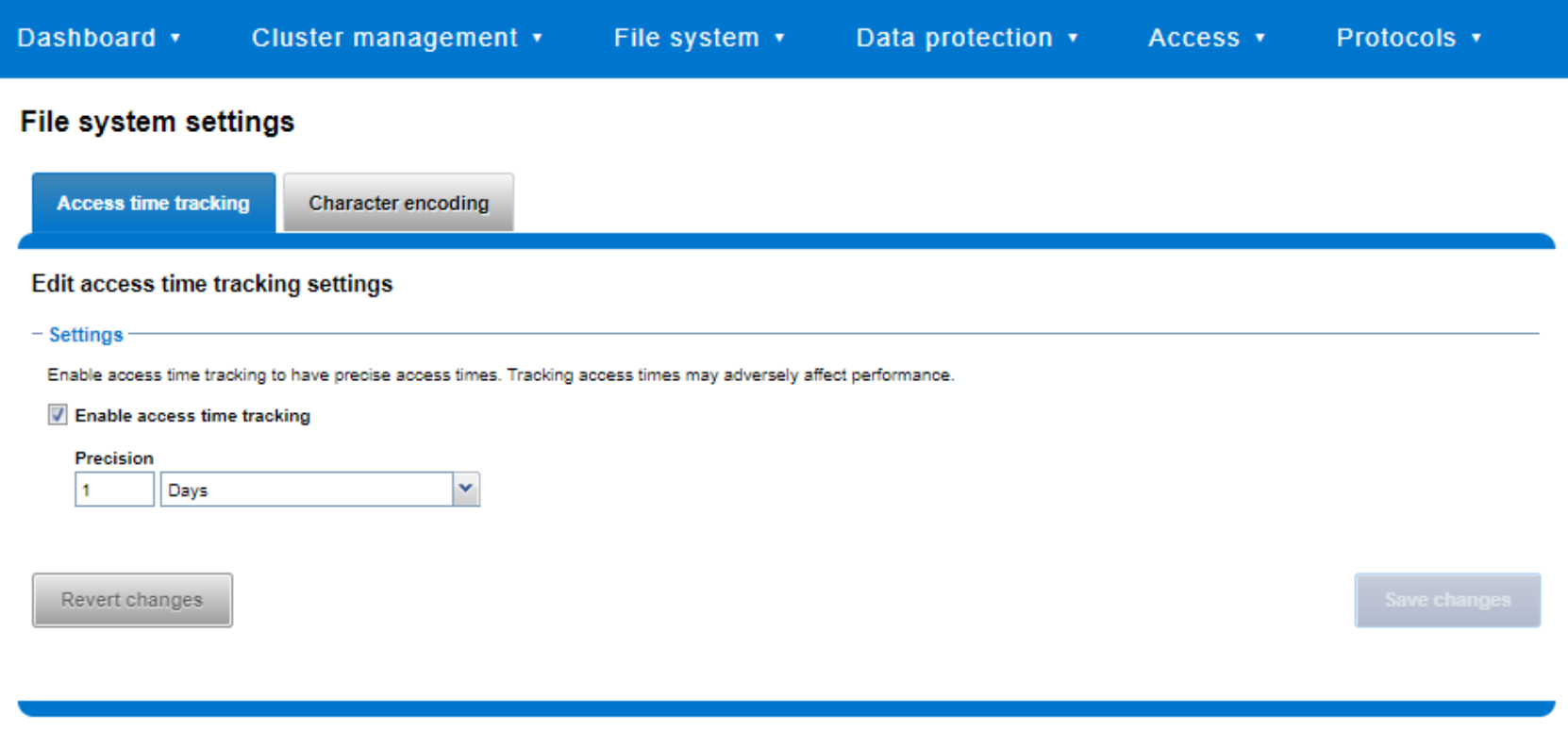 WebUI screenshot showing access time tracking configuration.