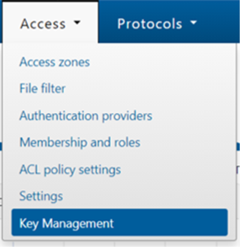 A figure illustrating the WebUI key management drop-down.