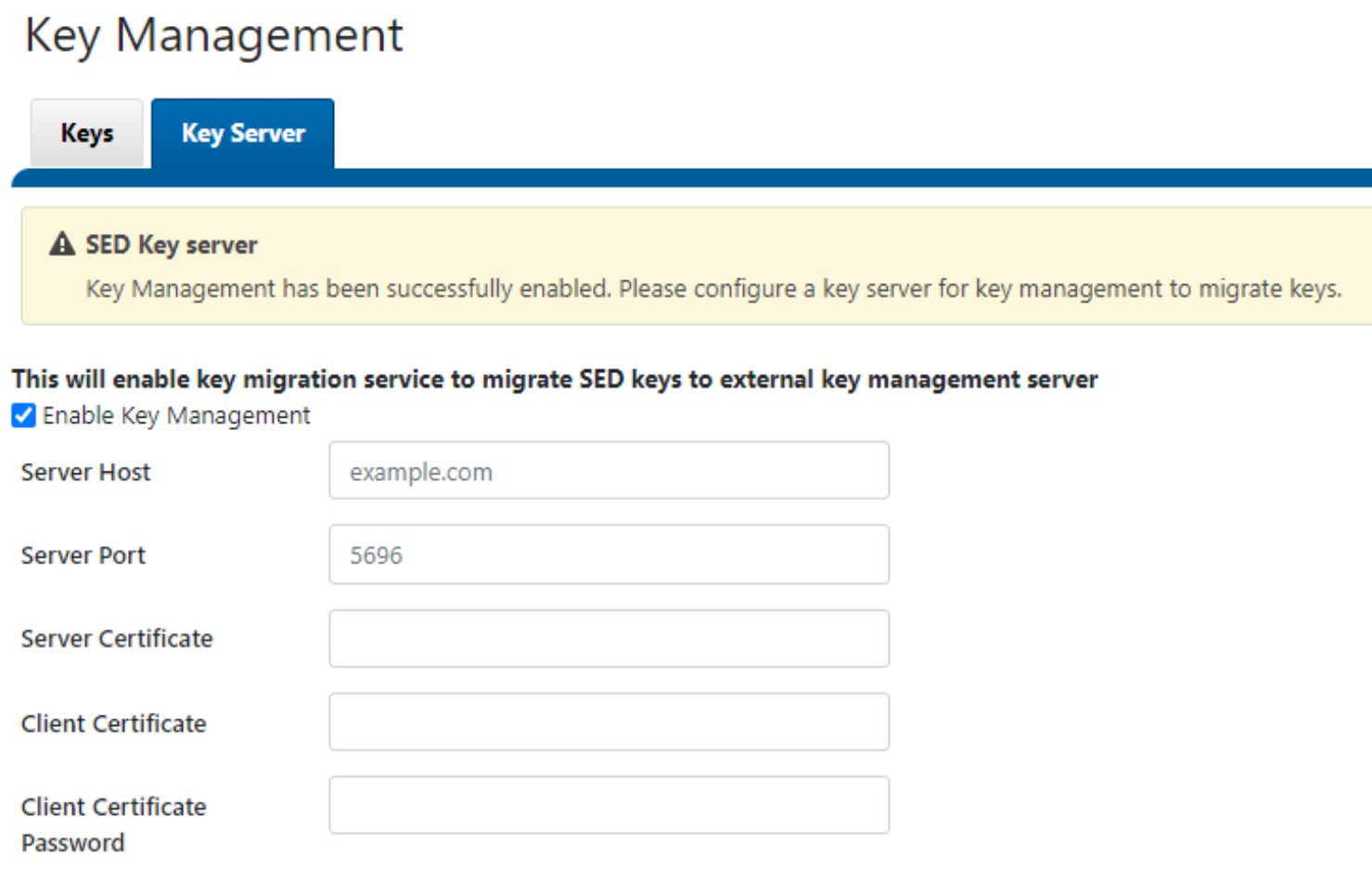 A figure illustrating the WebUI Key Management window.