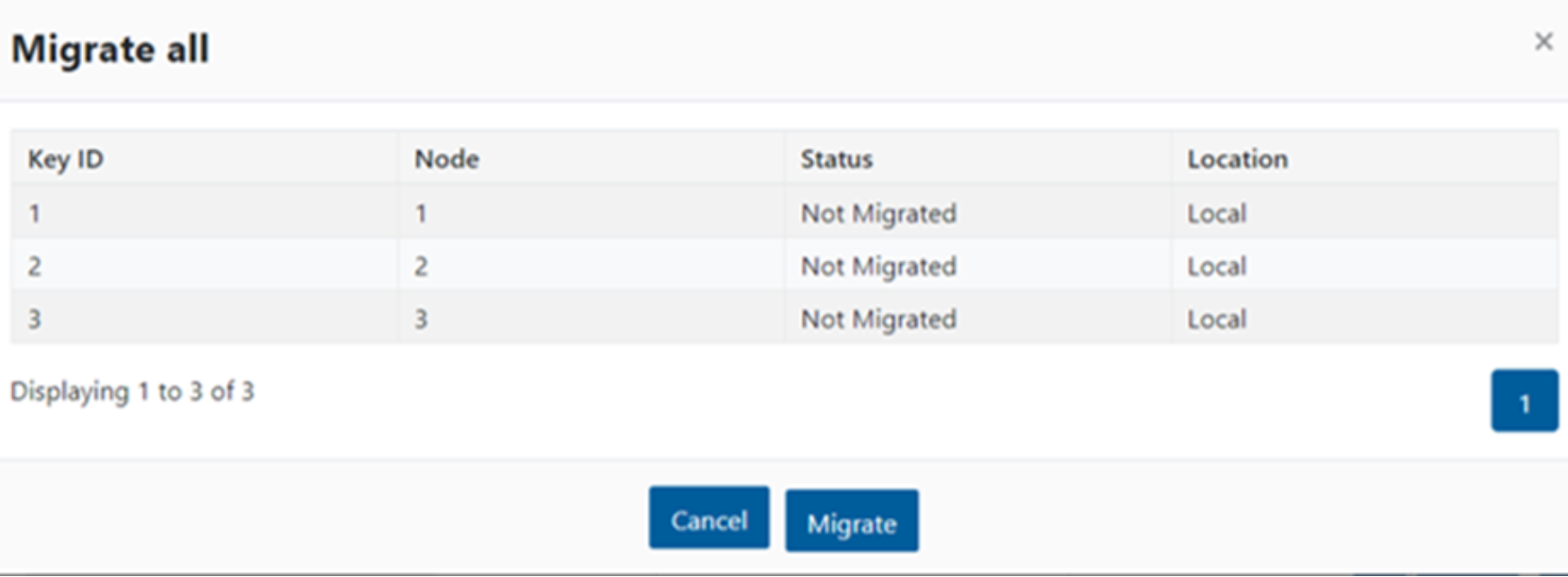 A figure illustrating the WebUI Key Management migration window.