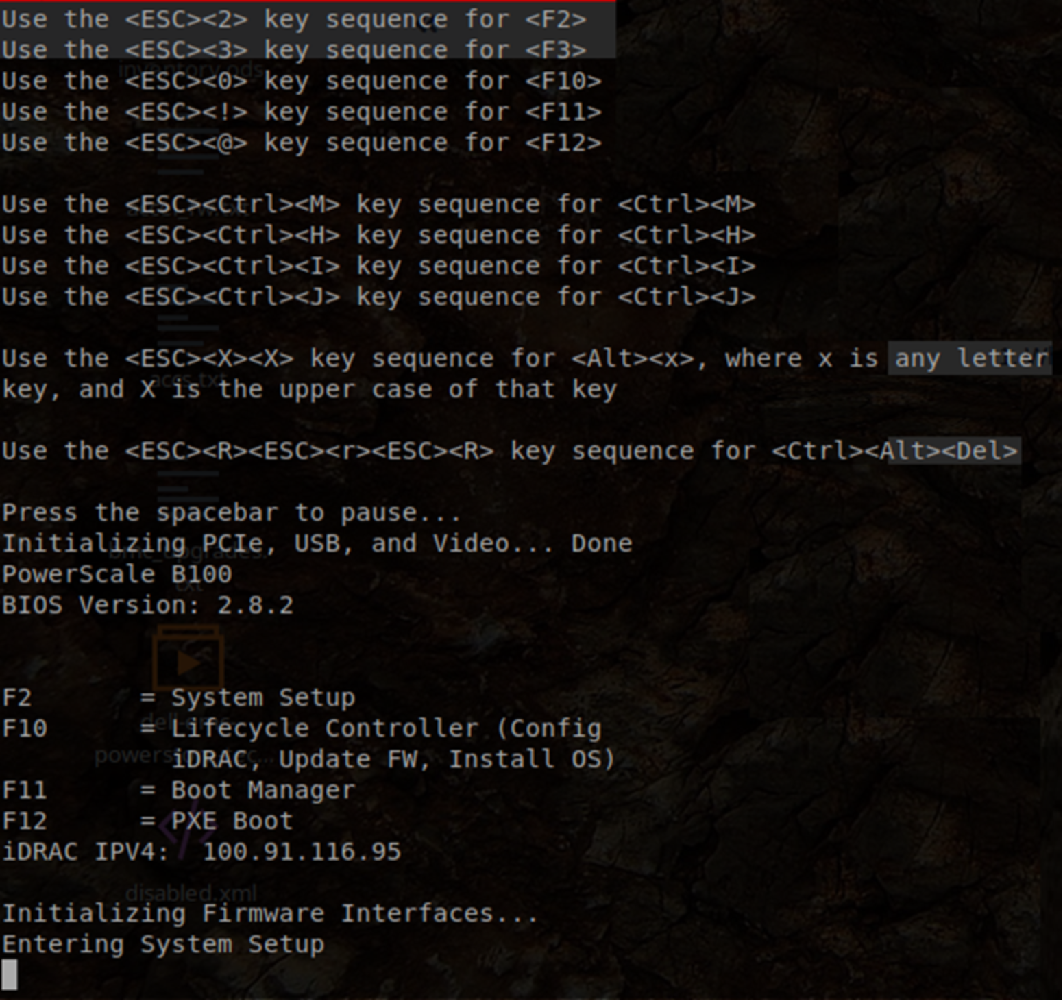 A figure illustrating the CLI output of the BIOS POST screen.