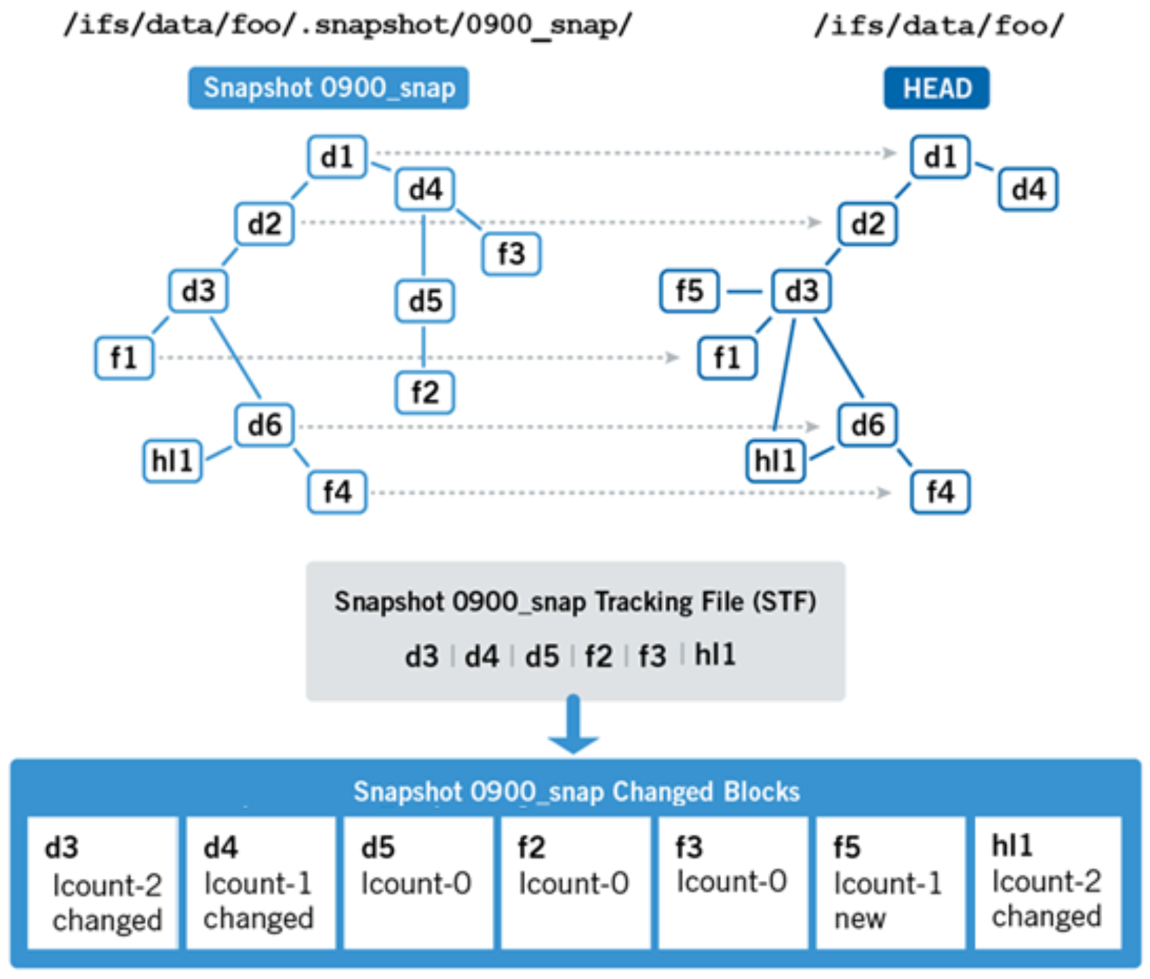 Graphic showing SnapshotIQ change tracking.