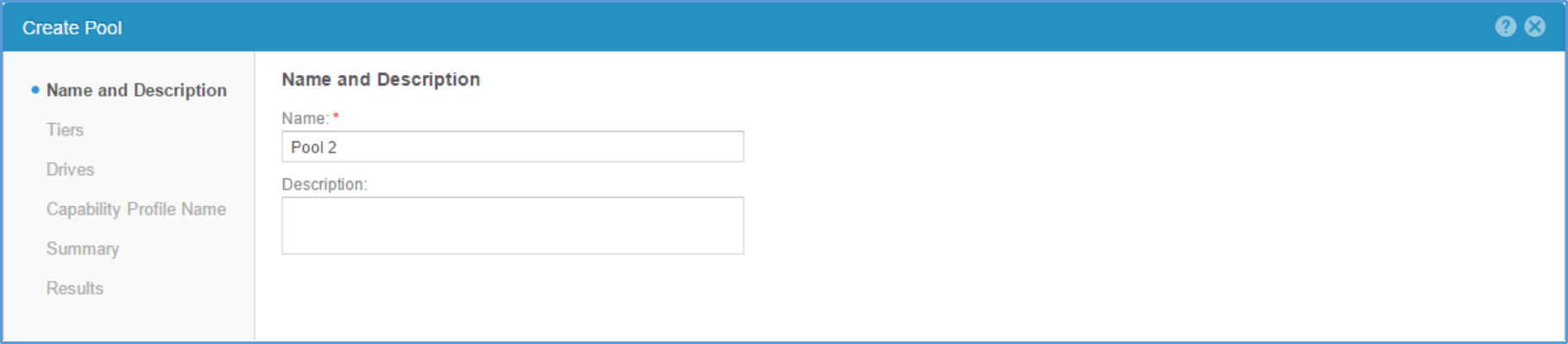 This image shows the configuring of a Pool Name and Description