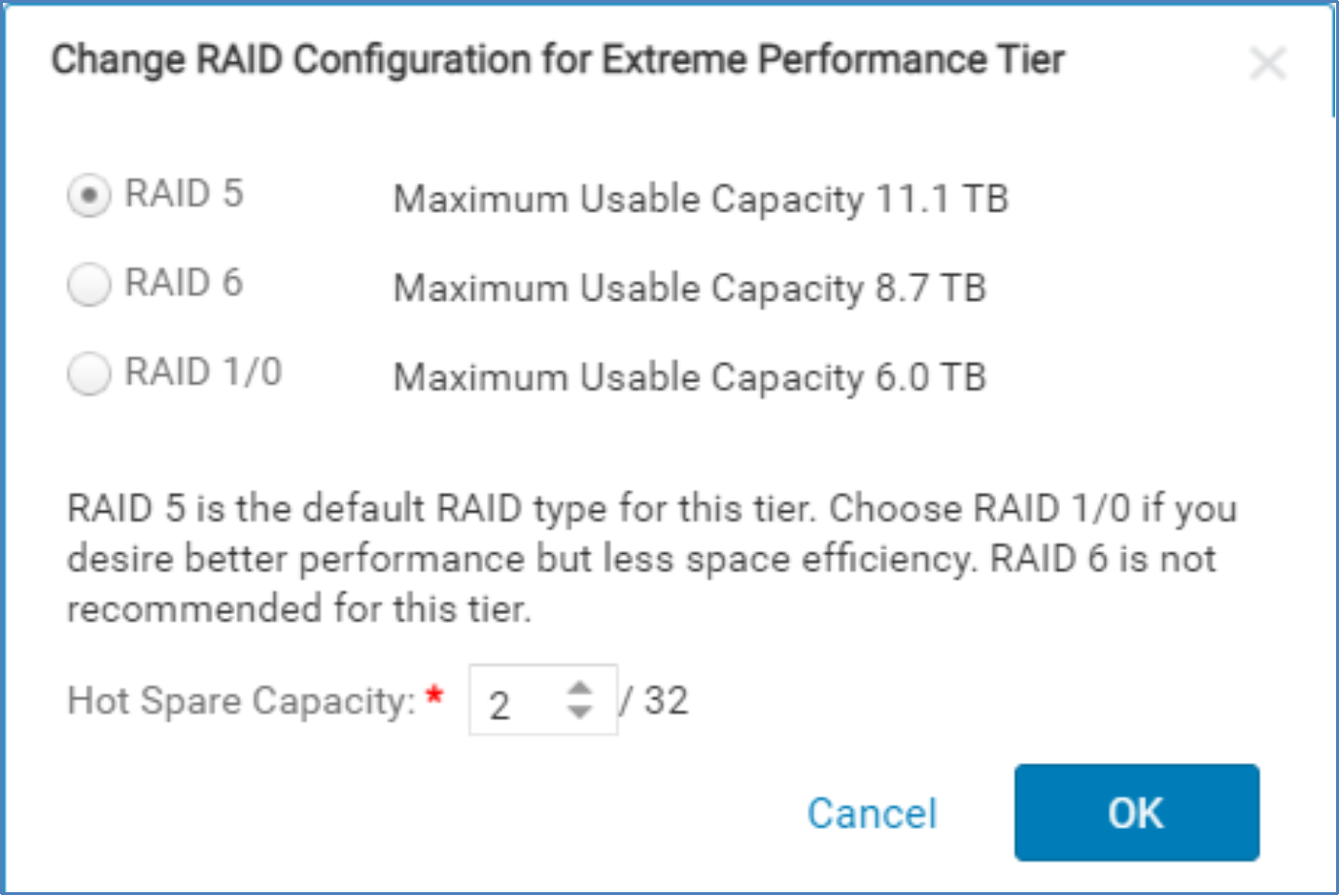 This image shows the supported raid type for the selected drive type