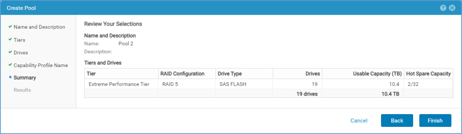 This image shows the pool creation summary