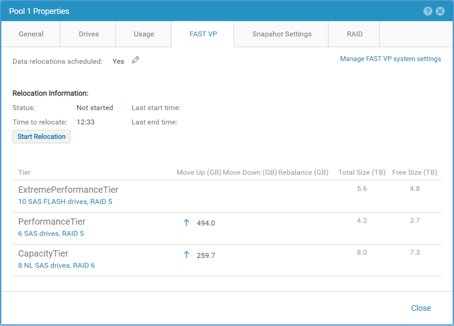 This image shows the pools Auto Tiering schedule and details