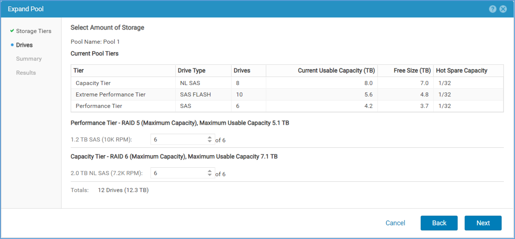 This image shows the configuring of drives for the pool expansion