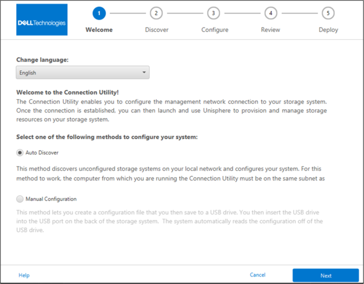 Example of the Dell Unity Discovery Utility