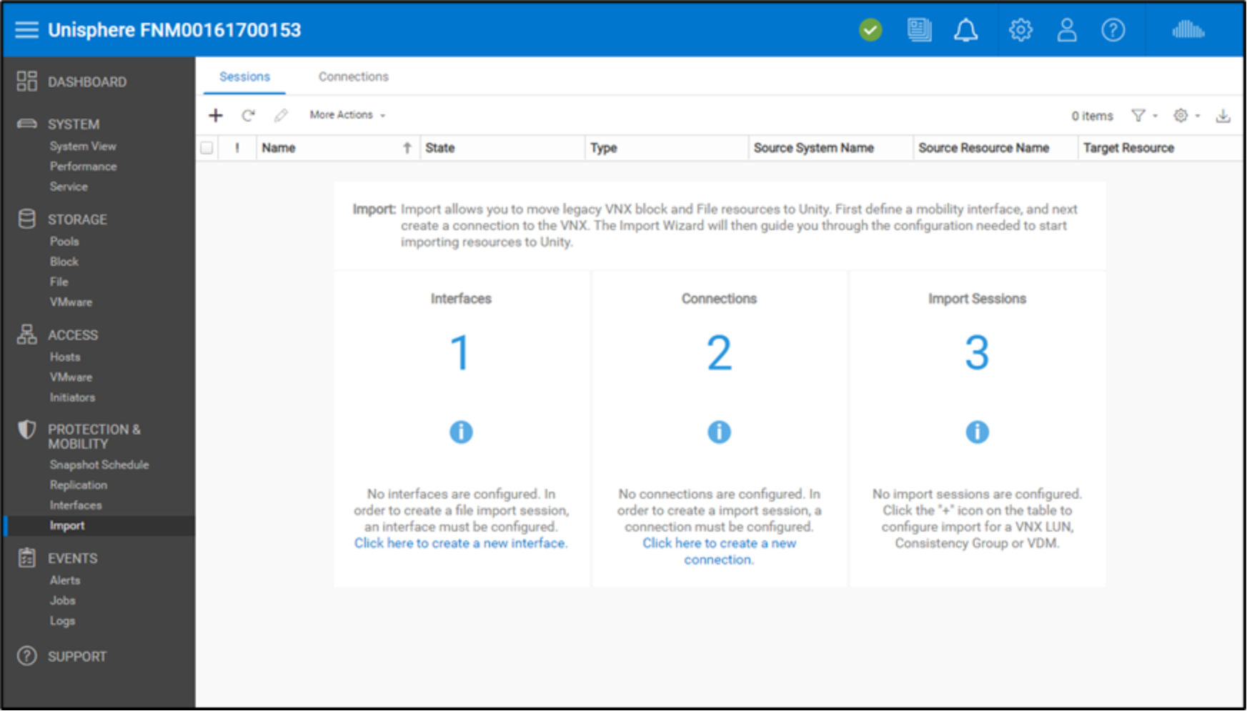 Example of Unisphere UI Import page