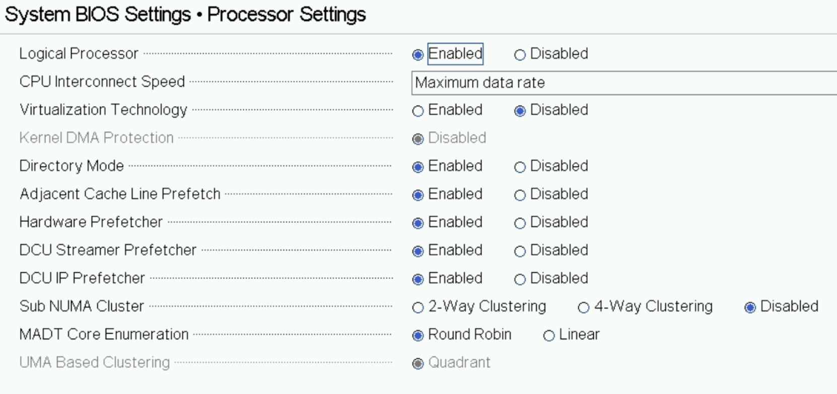A screenshot showing System Processor Settings