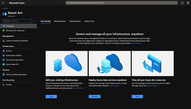 Image showing Azure Arc in the Azure Portal