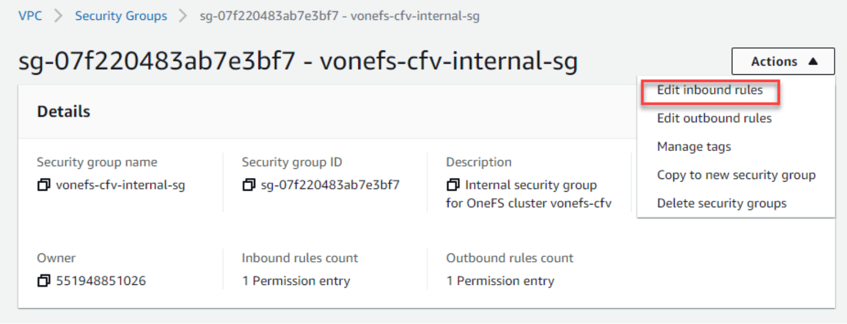 This figure shows the Edit inbound rules.