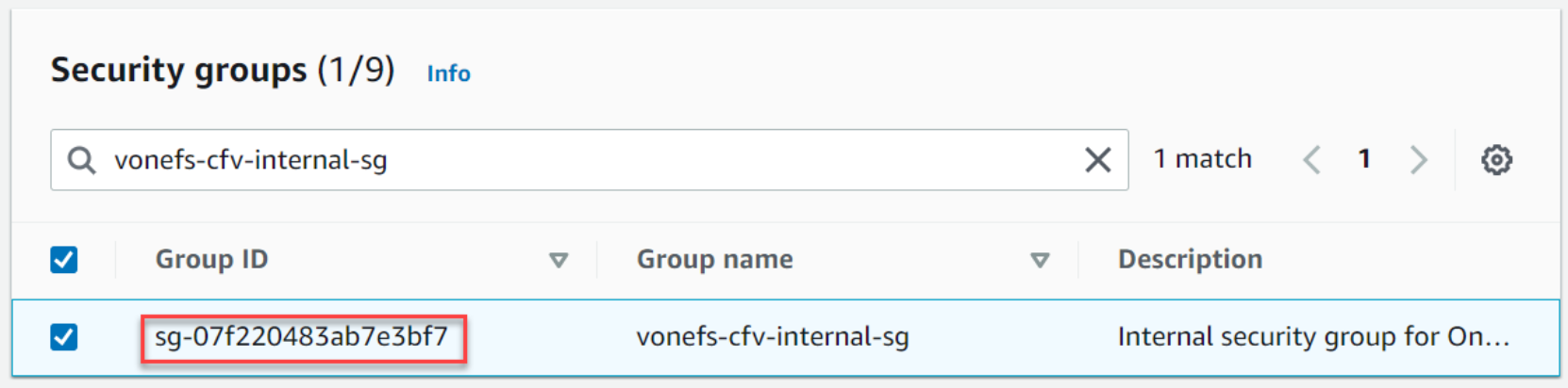 This figure shows the Security group for first node's internal interface.