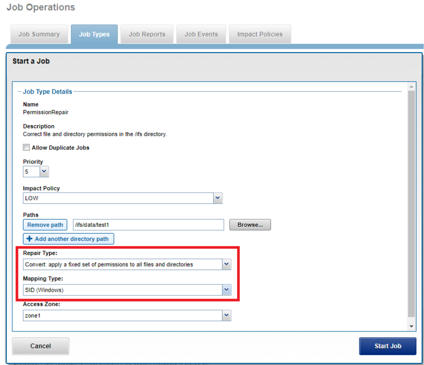 WebUI screenshot showing Permission Repair convert mode.
