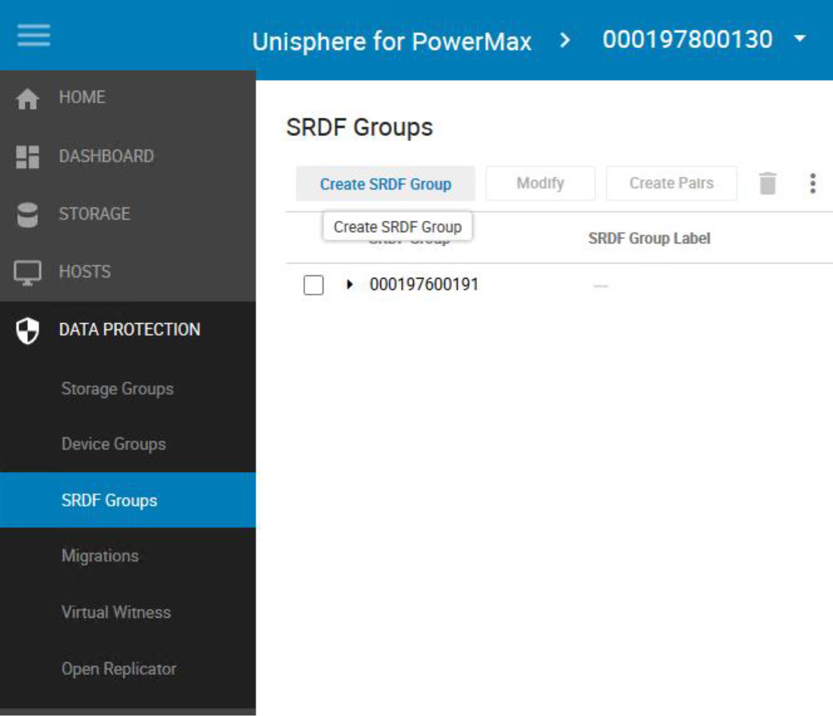 Screenshot of Unisphere Data Protection Create SRDF options