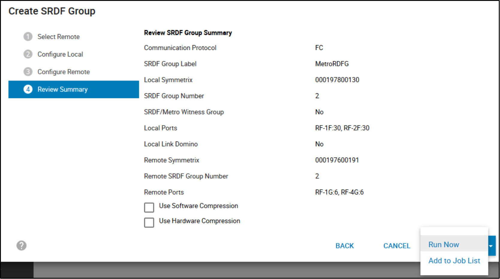 Screenshot of Unisphere UI create SRDF Protection Wizard