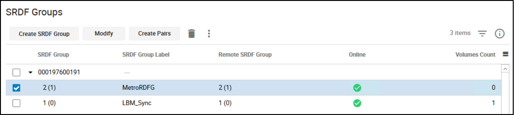 Screenshot showing newly created SRDF group 2