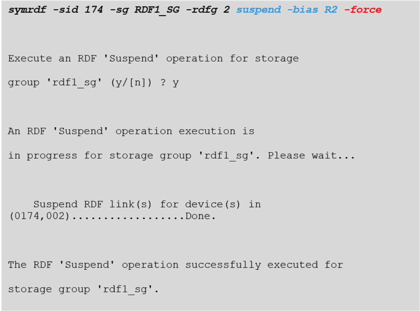 suspending replication on storage groups with solutions enabler CLI and changing bias 