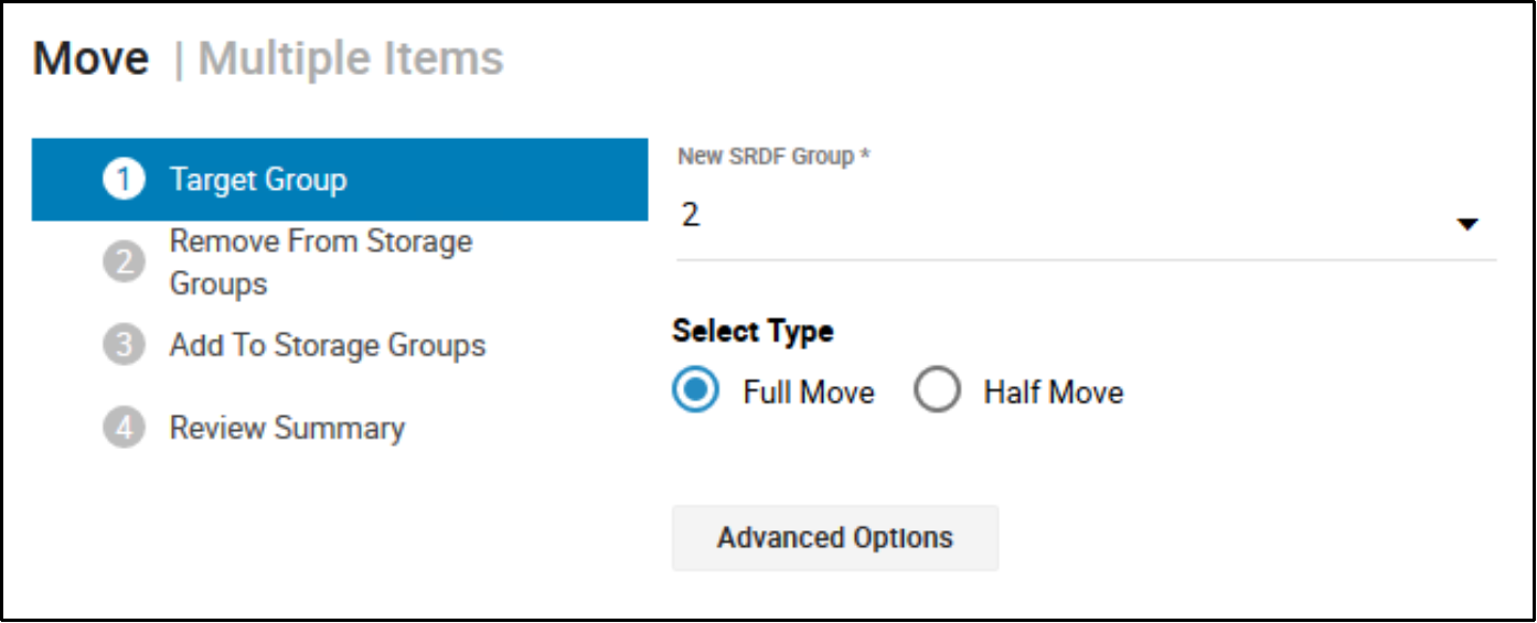 Selecting Target Group 2 in Move Wizard